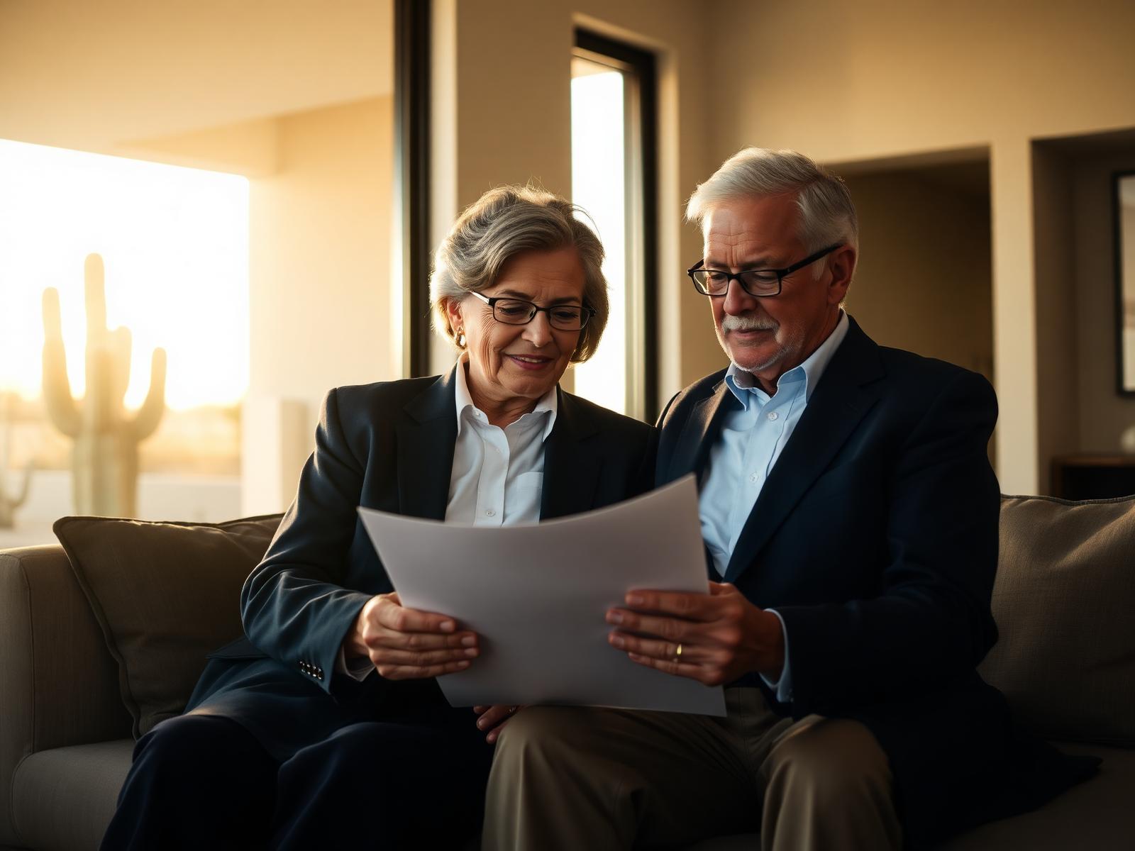 Scottsdale retirees reviewing a written retirement plan at home