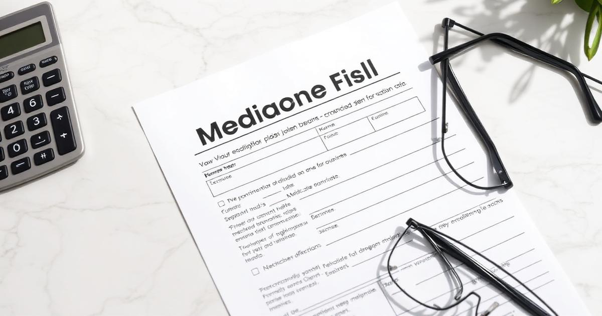 Medicare enrollment paperwork with a stethoscope and calculator