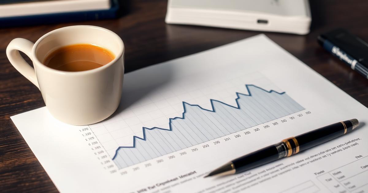 Retirement planning notes and a calculator with a coffee cup on a warm wood desk