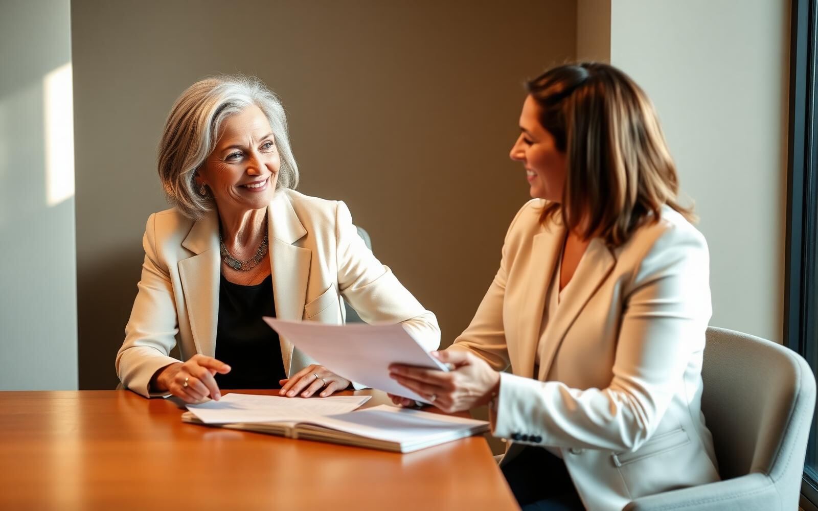 A confident mature woman reviewing her personal retirement plan with a female advisor